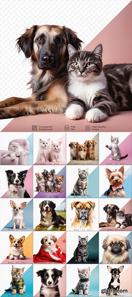 Pets, cats and dogs - 20 psd files