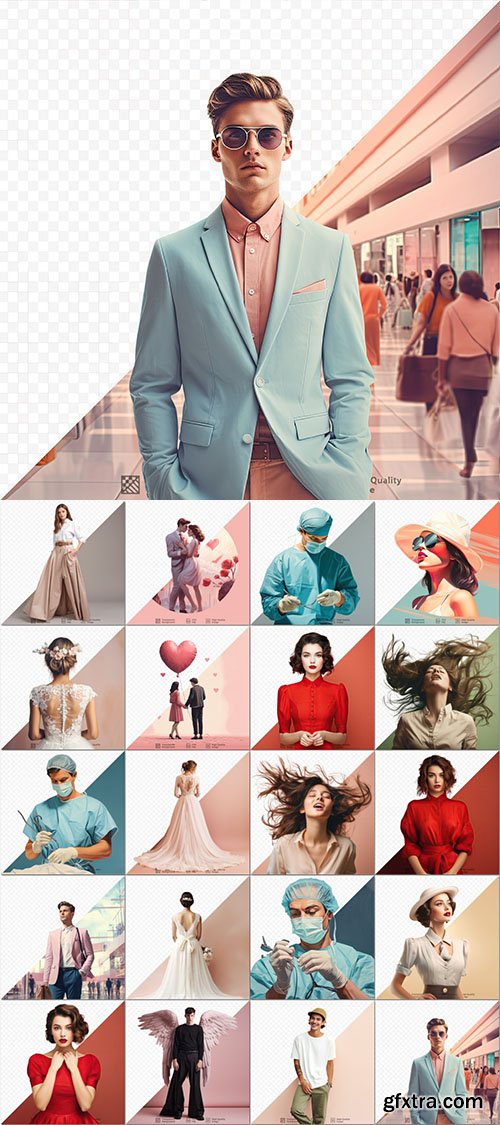 Men and women, people in different poses - 20 psd files