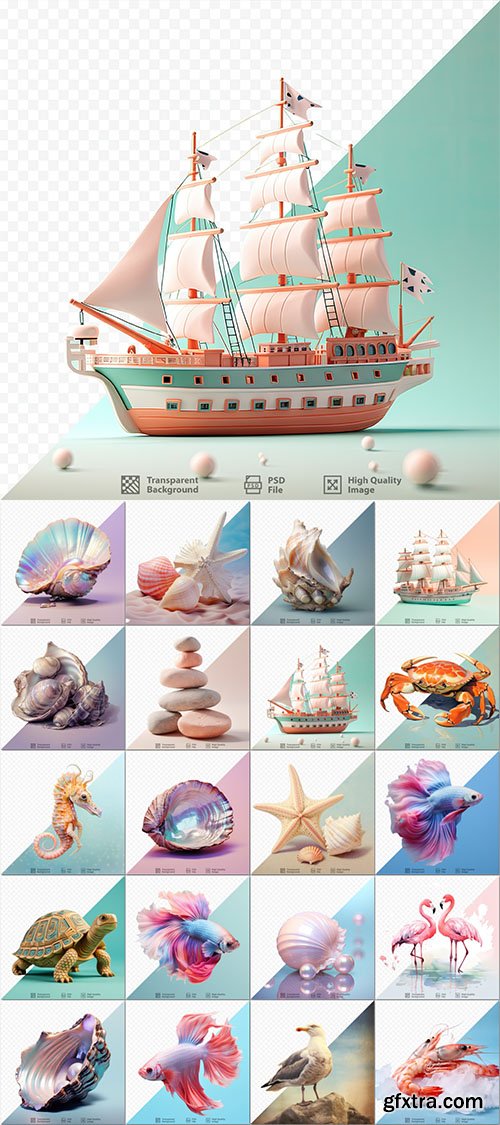 Marine elements, sea inhabitants - 20 psd files