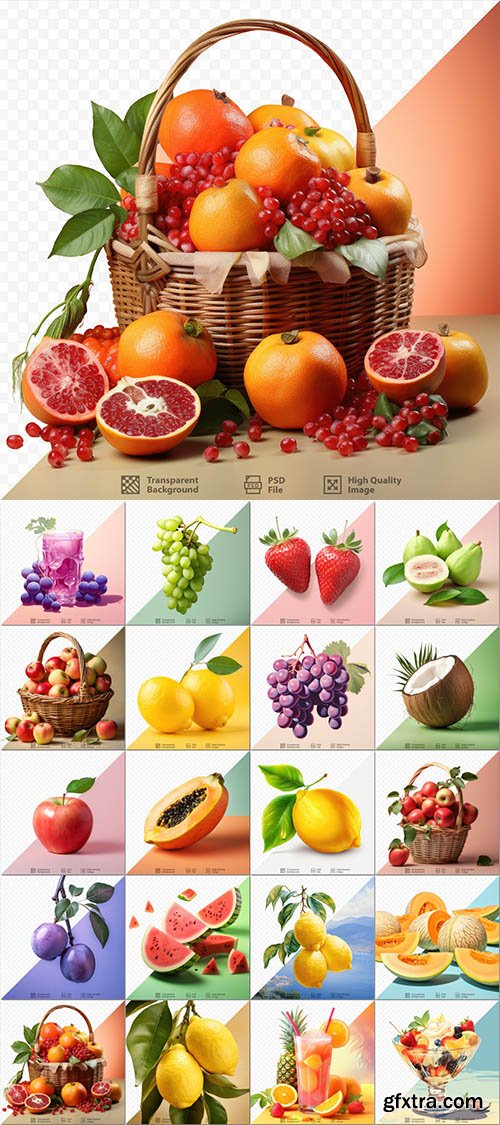 Fruits and berries, citrus - 20 psd files