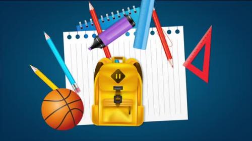 Videohive - School Supplies Goes Into A School Bag - 47985869 - 47985869