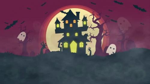 Videohive - Happy Halloween Ghosts, Bats Flying Air Background On Purple - 47985875 - 47985875