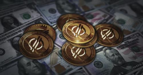 Videohive - Stellar XLM cryptocurrency coin over Dollar banknotes - 47987023 - 47987023