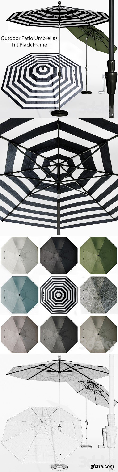 Outdoor Patio Umbrellas Tilt Black Frame