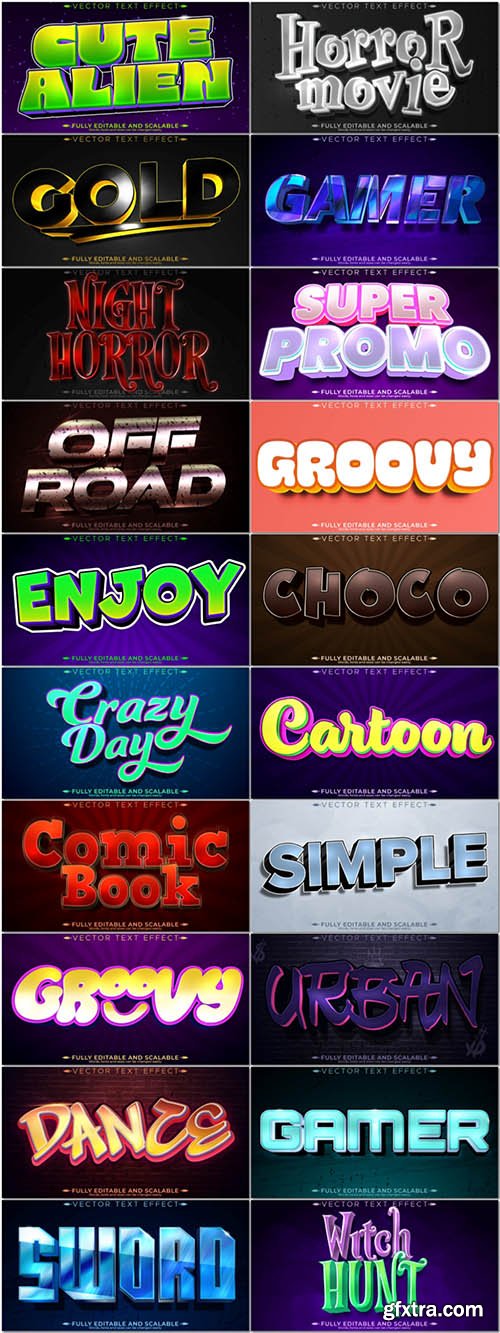 20 Vector 3d text editable, text effect font vol 1