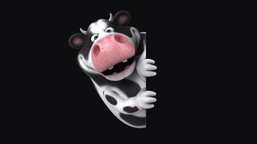 Videohive - Fun 3D cartoon cow with a blank sign (with alpha channel included) - 48022600 - 48022600