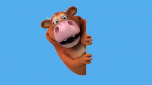 Videohive - Fun 3D cartoon cow with a blank sign (with alpha channel included) - 48022602 - 48022602