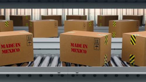 Videohive - Cargo Boxes Made In Mexico Text On Roller Conveyor - 48024712 - 48024712