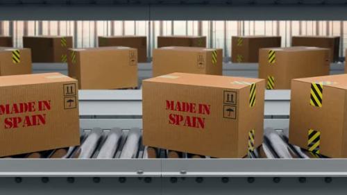 Videohive - Cargo Boxes Made In Spain Text On Roller Conveyor - 48024715 - 48024715