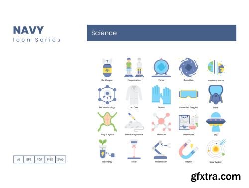 60 Science Icons | Navy Series Ui8.net