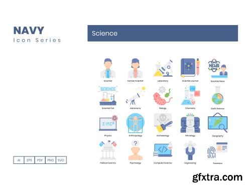 60 Science Icons | Navy Series Ui8.net