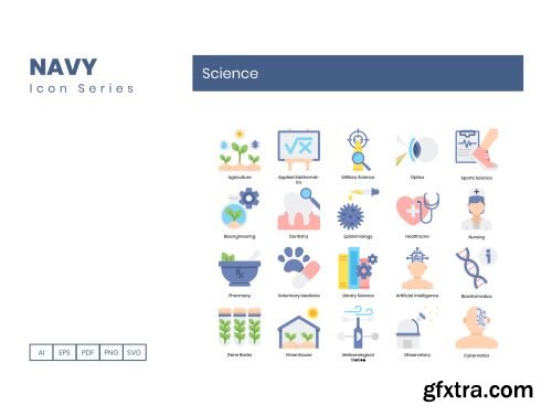 60 Science Icons | Navy Series Ui8.net