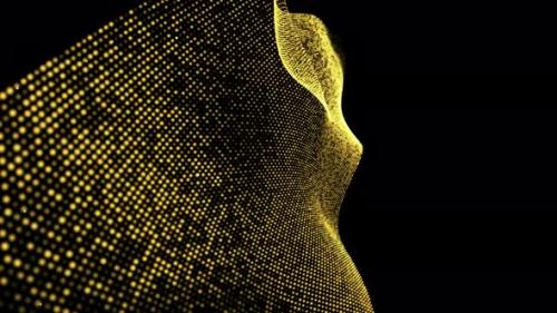 Videohive - Yellow Digital Technology Particle Wave Flow On Black Background - 48025317 - 48025317