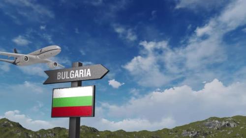 Videohive - Bulgaria Flag With Airplane And Arrow Sign - 48025319 - 48025319