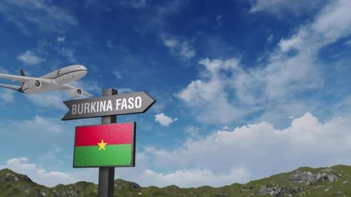 Videohive - Burkina Faso Flag With Airplane And Arrow Sign - 48025320 - 48025320