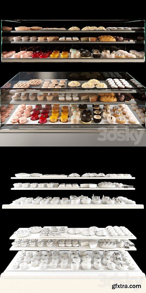 Showcase in a pastry shop with desserts, sweets and other different cakes 4