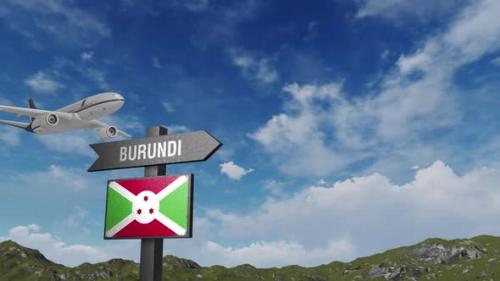 Videohive - Burundi Flag With Airplane And Arrow Sign - 48025325 - 48025325