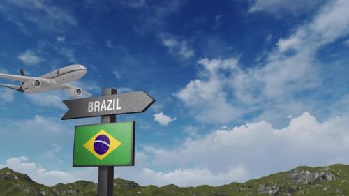 Videohive - Brazil Flag With Airplane And Arrow Sign - 48025326 - 48025326