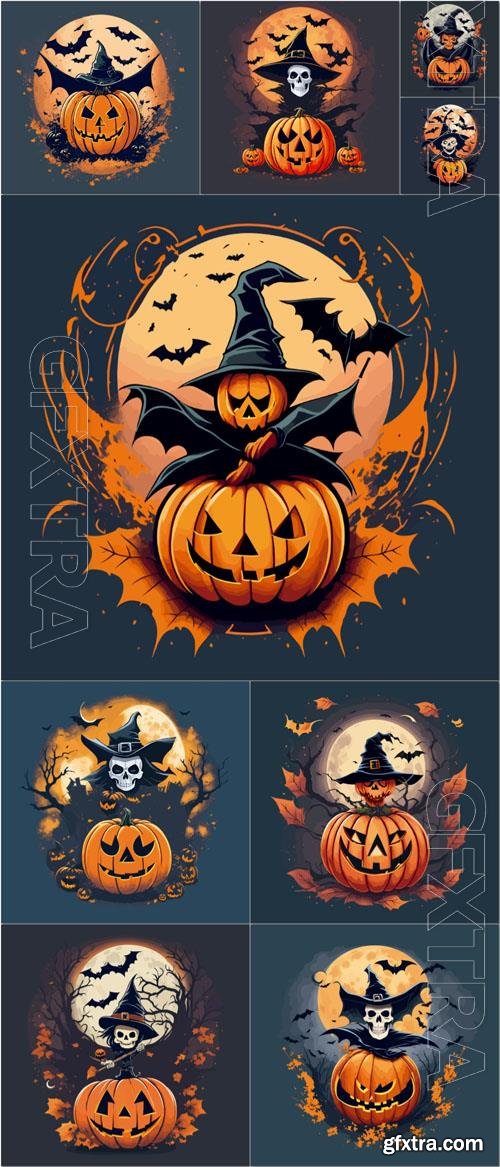 Vector halloween pumpkin bat illlustration