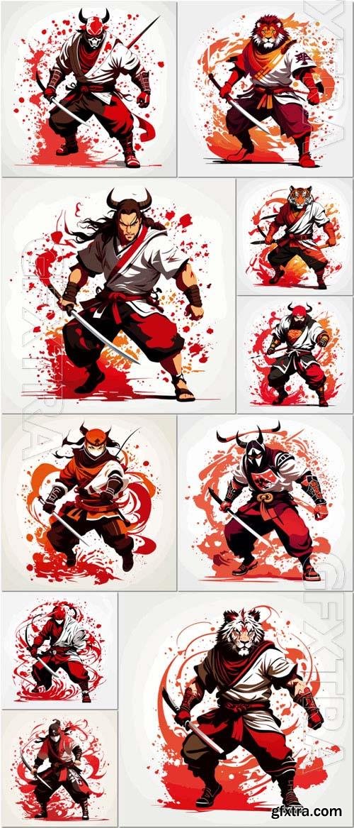Vector illustration warrior ninja pop art