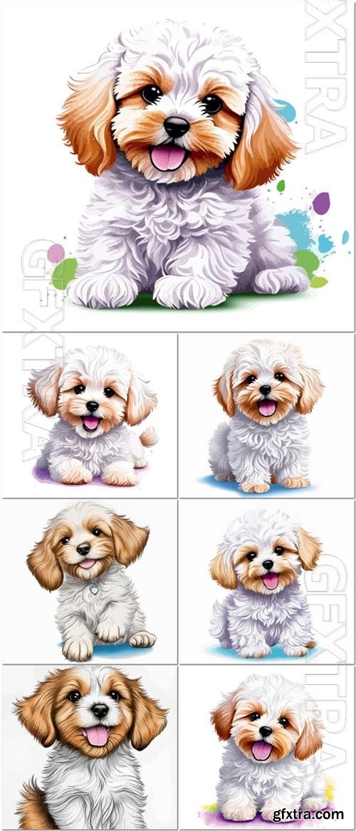 Vector happy carefree beautiful maltipoo puppy dog illustration