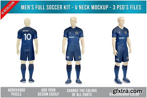 Men’s Full Soccer Kit - V Neck Mockup V6X9TJ8