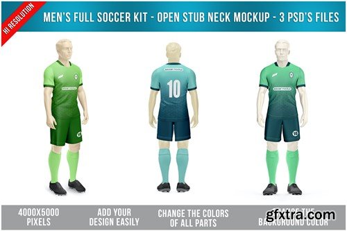 Men’s Full Soccer Kit - Open Stub Neck Mockup YGQA645