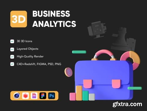 30 3D Business Analytics Icon Set Ui8.net