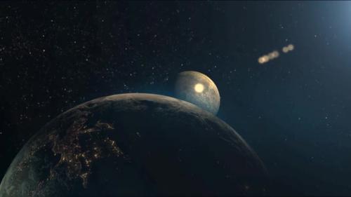 Videohive - The Earth is orbiting the Moon in space. - 48025540 - 48025540