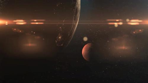 Videohive - Animation of Earth and Moon orbiting in a full circle with the moving space background. - 48025543 - 48025543