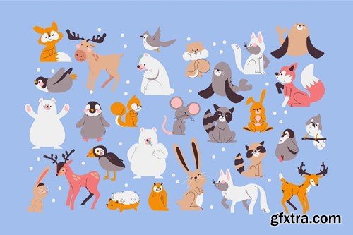 Purple Winter Animal Illustration Set G2MM3AQ