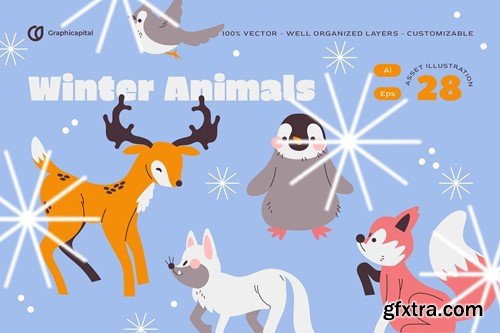 Purple Winter Animal Illustration Set G2MM3AQ