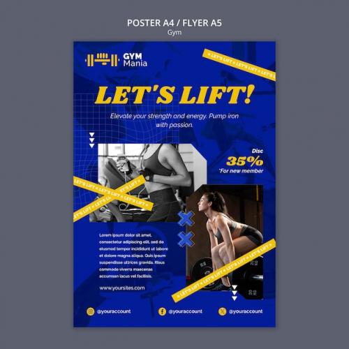 Premium PSD | Flat design gym training poster template Premium PSD