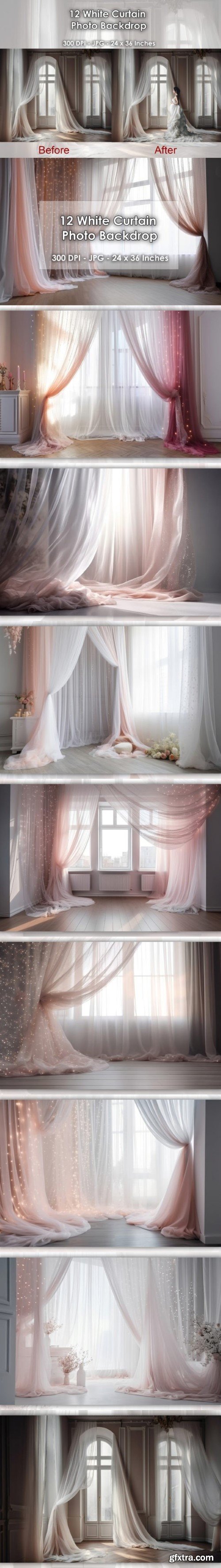 12 White & Pink Curtains Photo Backdrop