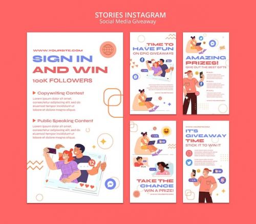 Premium PSD | Hand drawn social media giveaway instagram stories Premium PSD