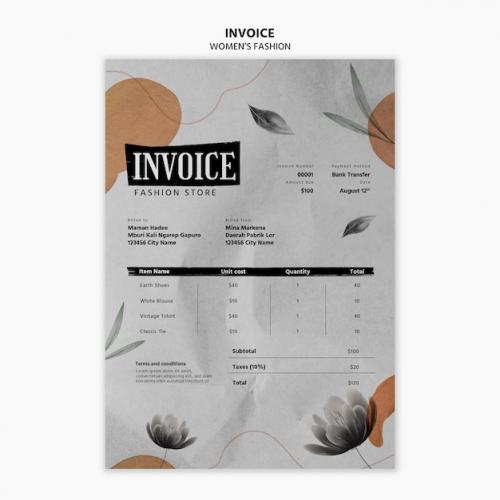 Premium PSD | Hand drawn fashion invoice template Premium PSD