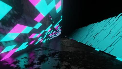 Videohive - Cyan And Pink Cyborg Road Background Vj Loop In HD - 48035825 - 48035825