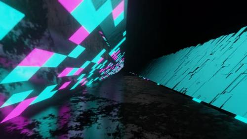 Videohive - Cyan And Pink Cyborg Road Background Vj Loop In 4K - 48035827 - 48035827