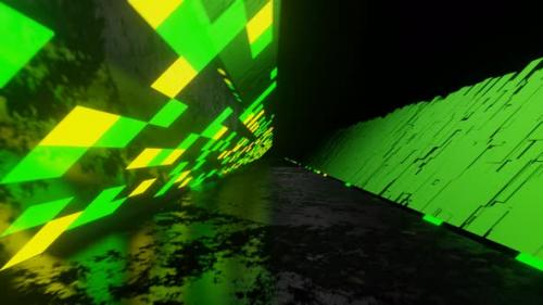 Videohive - Green And Yellow Cyborg Road Background Vj Loop In 4K - 48035832 - 48035832