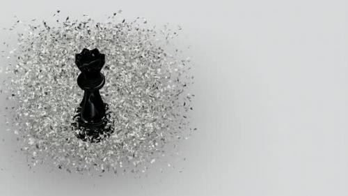 Videohive - Luxury Background with Black Chess Queen in White Glass Fragments, Unique Design, 3D Render - 48036597 - 48036597