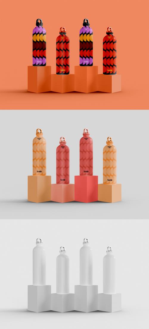 Four Metallic Sporty Bottles Mockup 639059104