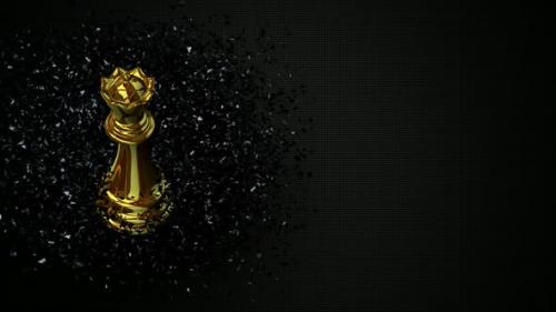 Videohive - Luxury Background with Gold Chess Queen in Black Glass Fragments, Unique Design, 3D Render - 48036601 - 48036601