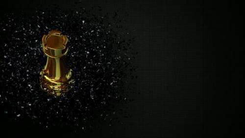 Videohive - Luxury Background with Gold Chess Rook in Black Glass Fragments, Unique Design, 3D Render - 48036605 - 48036605