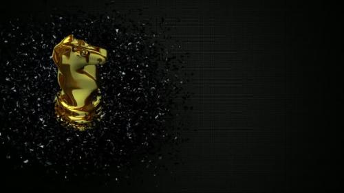 Videohive - Luxury Background with Gold Chess Knight in Black Glass Fragments, Unique Design, 3D Render - 48036609 - 48036609