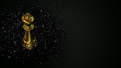 Videohive - Luxury Background with Gold Chess King in Black Glass Fragments, Unique Design, 3D Render - 48036618 - 48036618