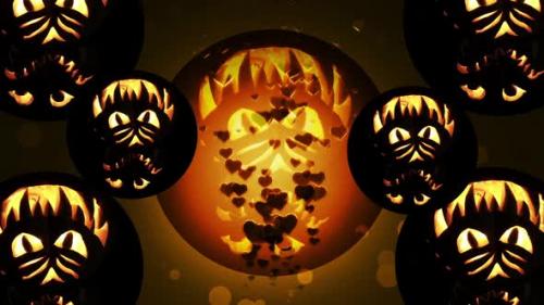 Videohive - Halloween Scary Pumpkin Faces Rotation Background - 48038165 - 48038165