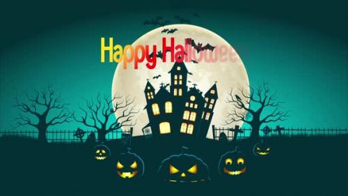 Videohive - Happy Halloween Background,Bats Flying In The Moonlight 4K - 48038387 - 48038387