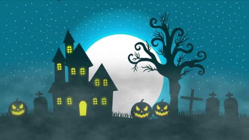 Videohive - Happy Halloween Background On Blue Sky Fying Bats - 48038388 - 48038388