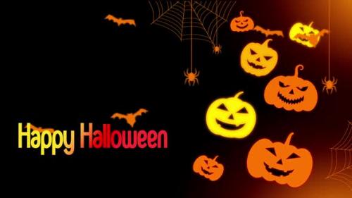 Videohive - Happy Halloween Background Pumpkin, Bats Flying On Black - 48038389 - 48038389