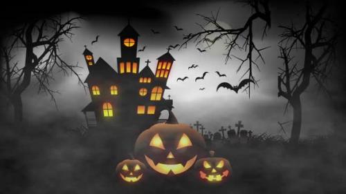 Videohive - Happy Halloween Background Bats Flying In Smoky Air - 48038390 - 48038390